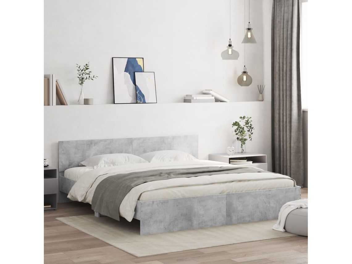 Vidaxl Estrutura De Cama Com Cabeceira 160x200 Cm Cinzento Cimento