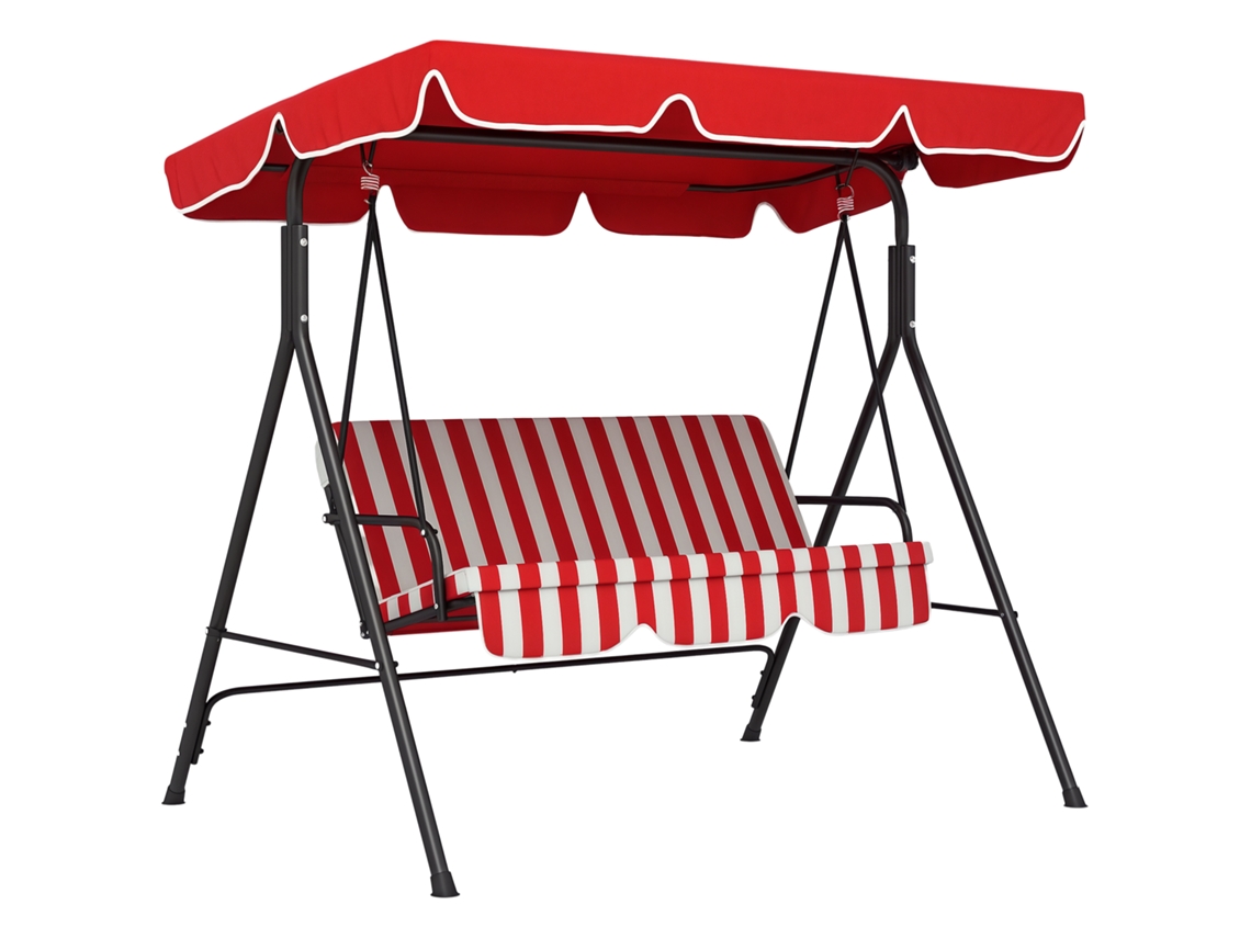 Balanço Jardim 3 Lugares, Cobertura Ajustável, Almofadas, Aço Preto, Poliéster Vermelho ZENCORE SERVICES