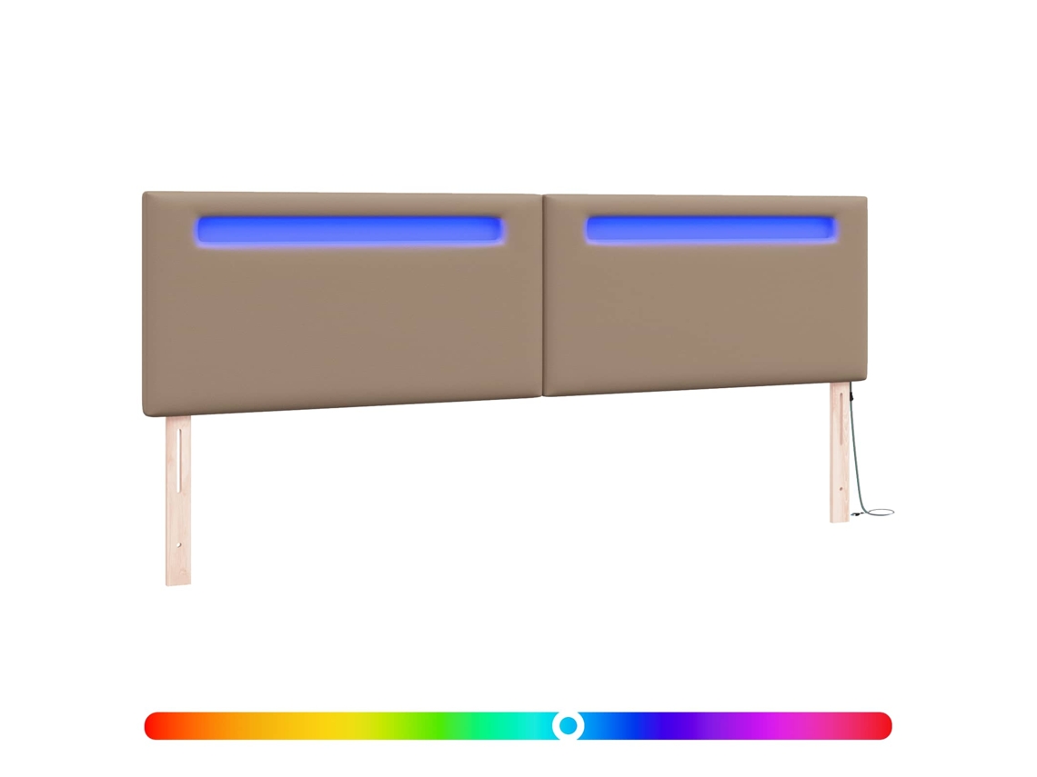 Cabeceira | Painel De Cama Led Cappuccino 200 Cm Couro Sintético