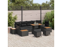 Vidaxl Conjunto De Sofá De Jardim 10 Unid. 9-número De Lugares Preto