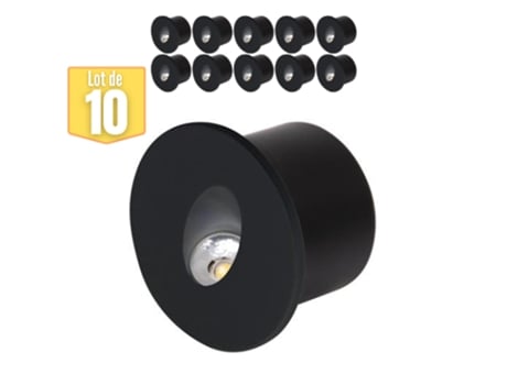 Conjunto de 10 Pontos de Led de Parede Redondos Pretos 3W 4000K HOROZ ELECTRIC