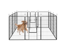Parque para Cães com 12 Painéis e 2 Portas Cercadinho para Cães para Aço Interno Externo 80x120 Cm Preto pt