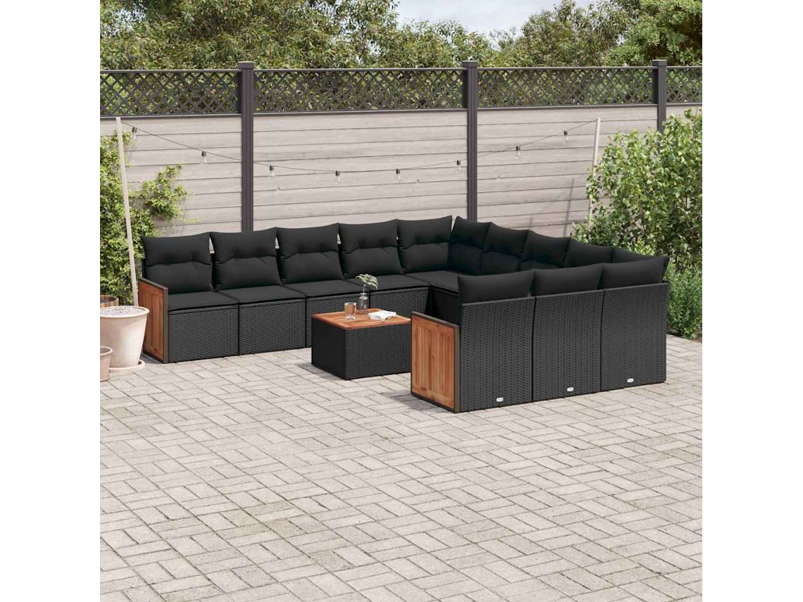 Vidaxl 12 Pcs Conjunto De Sofás De Jardim C/ Almofadões Vime Pe Preto