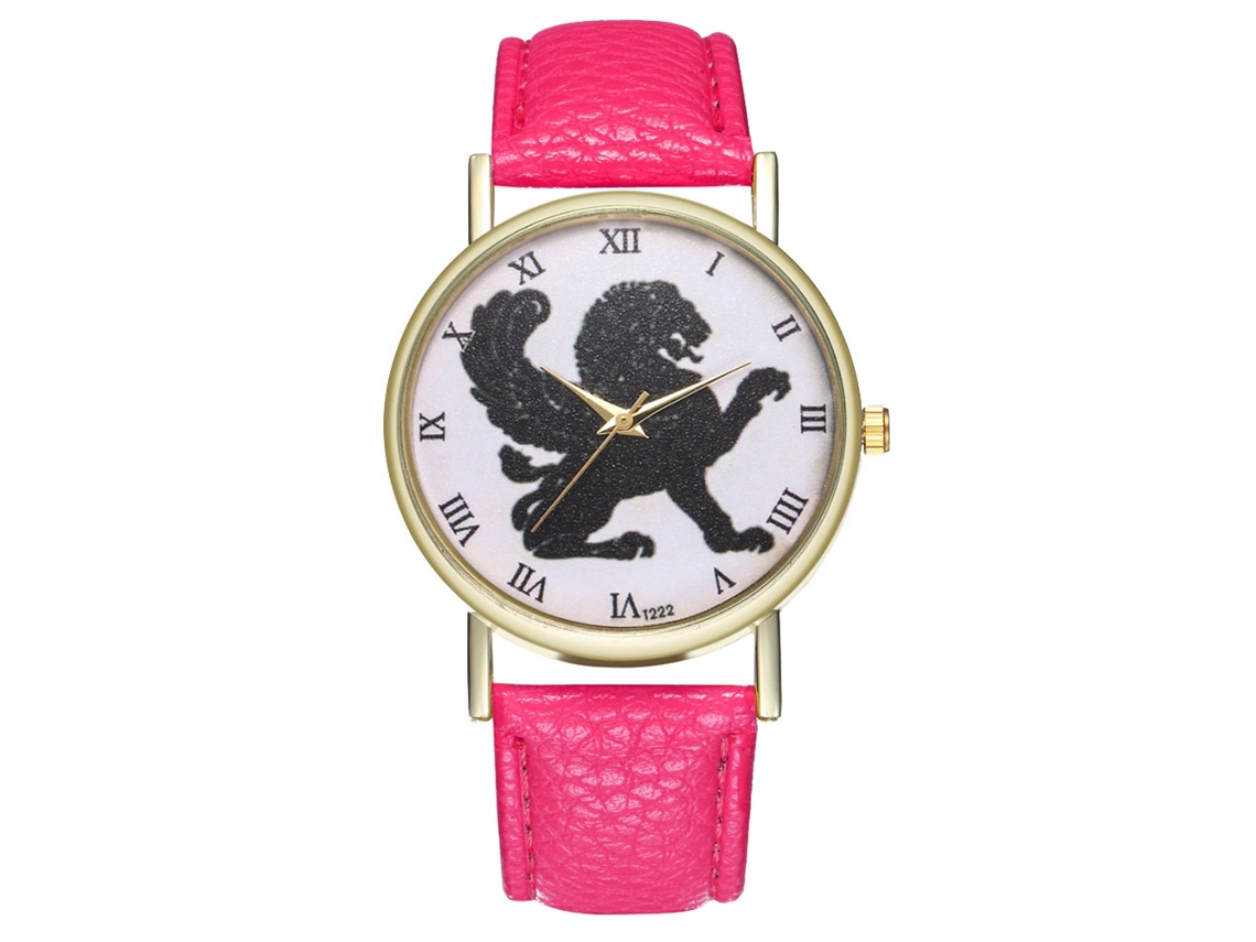 Relógio de Pulso Unissex Estilo Retro Pulseira de Couro Artificial Quartzo Rosa Vermelho