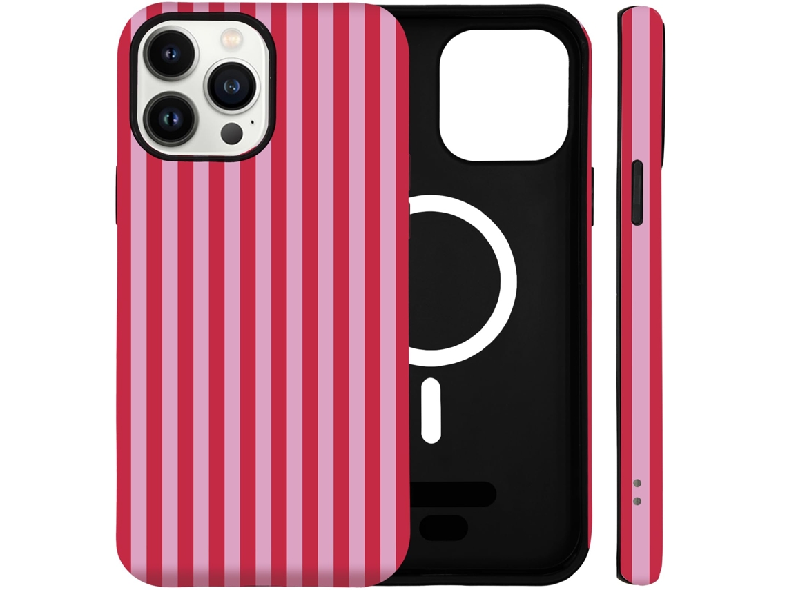 Capa Para Iphone 15 Pro Max Compatível Com Magsafe (pc Rígido + Silicone) - Vermelha E Rosa