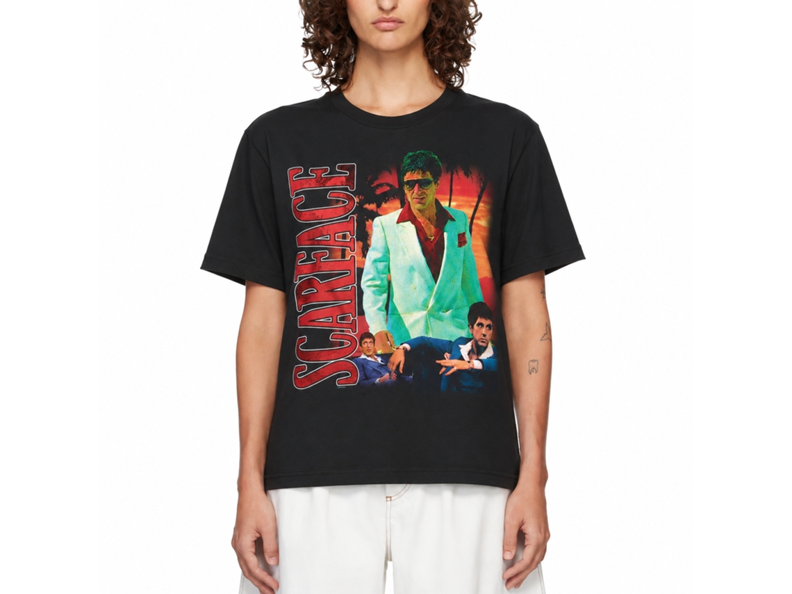 Rockinstone Scarface Movie Collage With Palm Tree Background Black Adult T-shirt Size:l