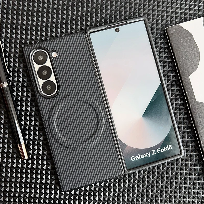 (para Z Fold 4 Preto) Compatível Com Capa Protetora Magnética Da Samsung, Capa Traseira Em Couro Pu Com Textura De Fibra De Carbono