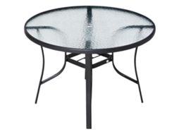 Mesa Redonda de Jardim BTFORUS em vidro com furo para guarda-sol, estrutura de aço, ø106,5x71cm, preta