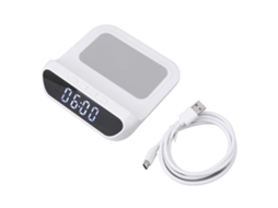 Aetheria despertador Digital Led com Carregador Sem Fio Rápido Type C, Display de Temperatura e Calendário Branco