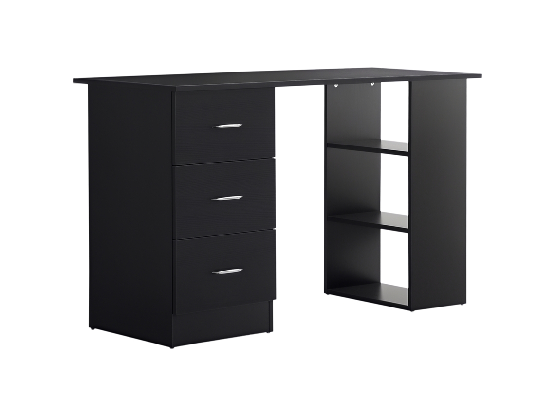 Mesa para PC com 3 prateleiras e 3 gavetas para quarto e escritório MDF 120x49x72cm preto BTFORUS