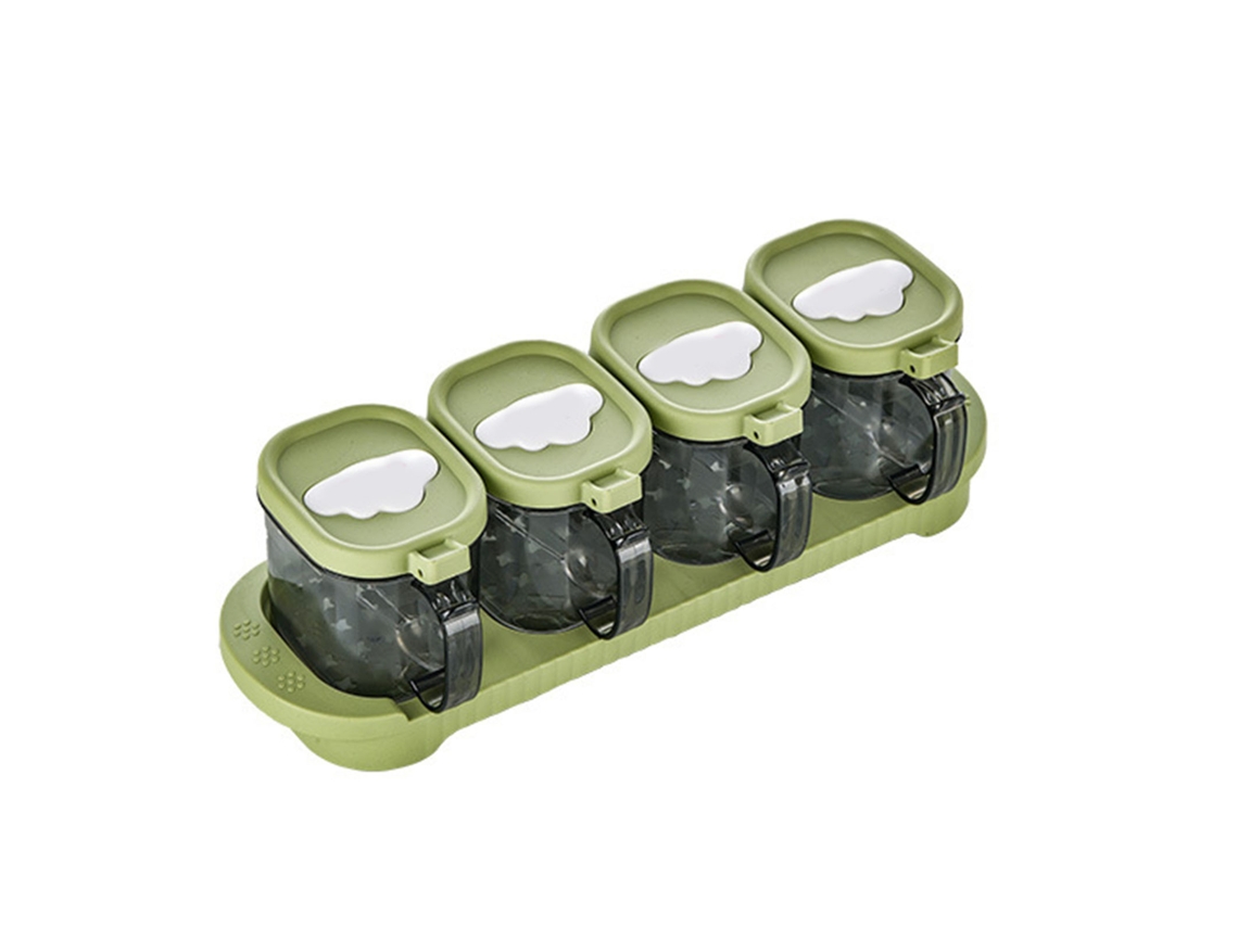 Nova Line conjunto 4 Caixas Temperos Parede Animado Transparente com Tampa e Base Plástico