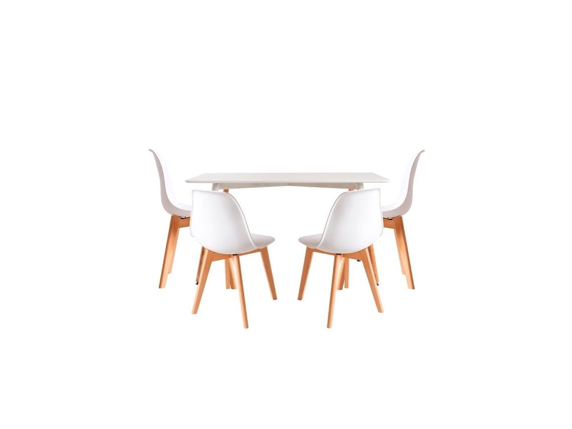 Conjunto Mesa Tower Retangular 120 X 80 Cm Branca E Pack 4 Cadeiras Kelen - Branco