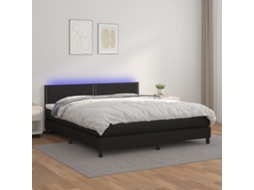 Vidaxl Cama Box Spring C/ Colchão/led 180x200cm Couro Artificial Preto