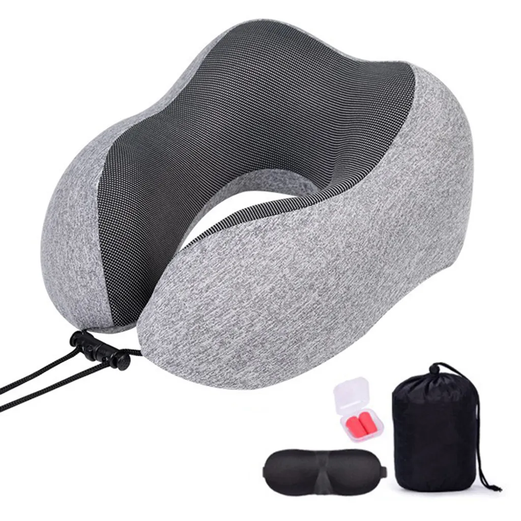 Travesseiro de Viagem Macio em Espuma Viscoelástica e Algodão, Formato em U, com Capa para Apoio de Cabeça, Trem, Carro, Cor Cinza Claro AQUAFORGE