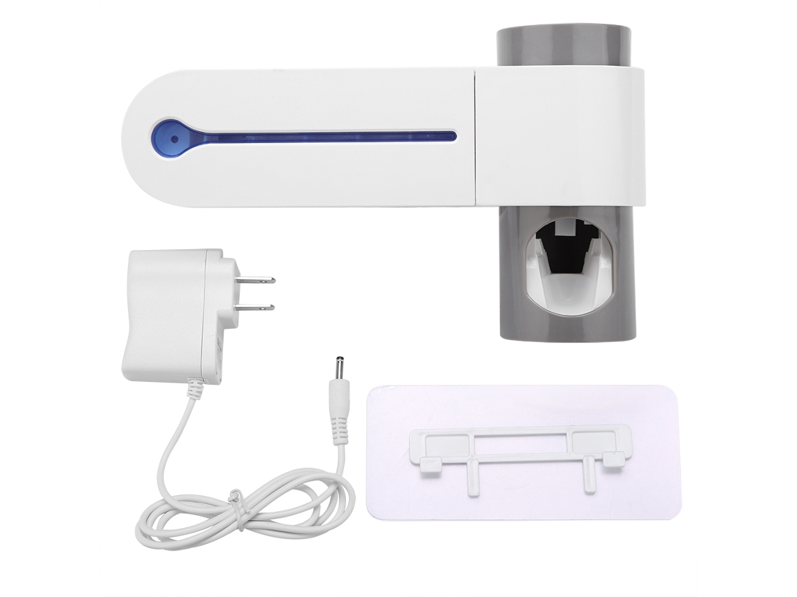 Suporte de Escova de Dentes com Dispenser Automático de Pasta e Limpador Uv Multifuncional 3 em 1