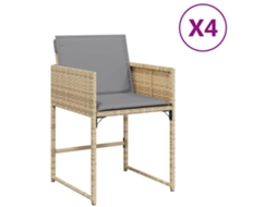 Conjunto de 4 Cadeiras de Jardim com Vime Pe Bege Misturado Almofadões MAISON EXCLUSIVE