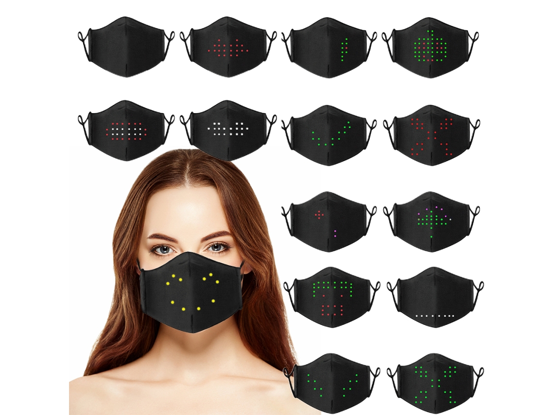 Ats máscara Led Activada por Voz Inteligente, Suave e Cômoda com 17 Padrões Luminosos Mudáveis