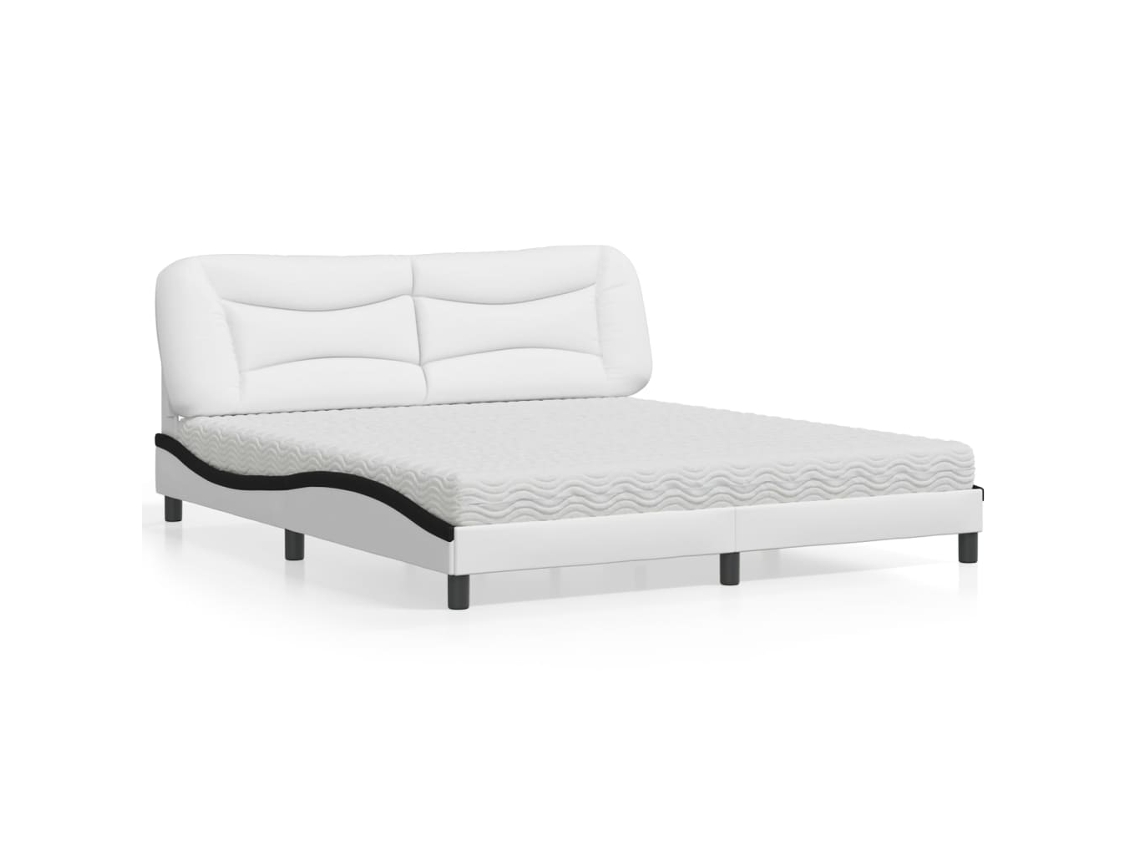 Cama Com Colchão 180x200 Cm Couro Artificial Preto E Branco
