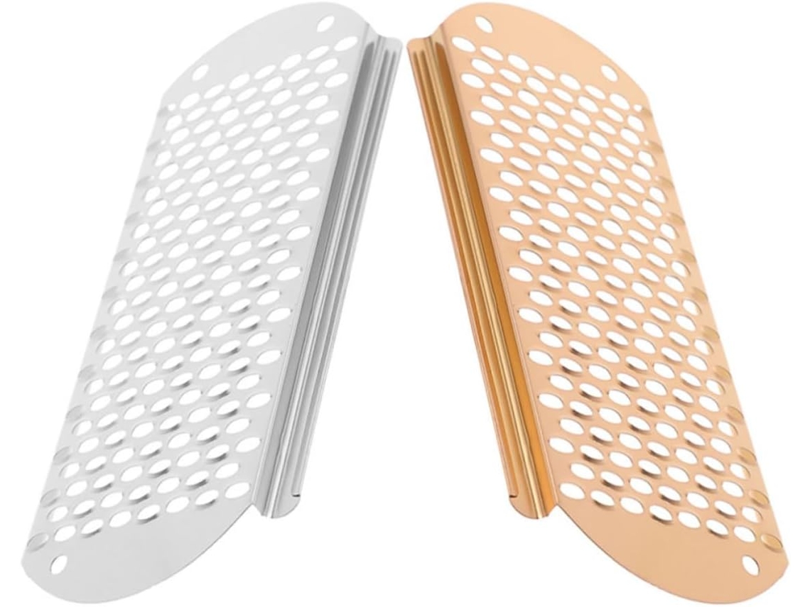 Raspadores de pés em aço inoxidável de 2 peças, design ergonômico, para limpeza facial.