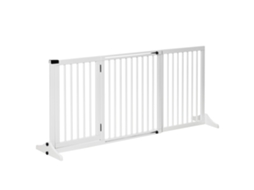 Portão de Madeira Ajustável com Porta Trancável e 3 Painéis, Branco Ge