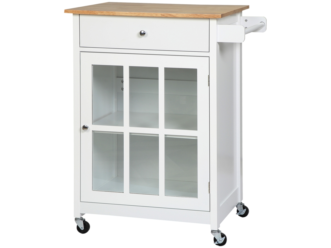 Carrinho de Cozinha Multiuso com 4 Rodas,madeira Branca,67x48x86.5cm BTFORUS