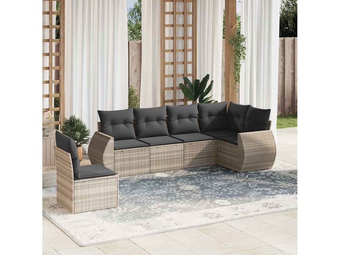 Vidaxl 6 Pcs Conj. Sofás Jardim Com Almofadões Vime Pe Cinzento-claro
