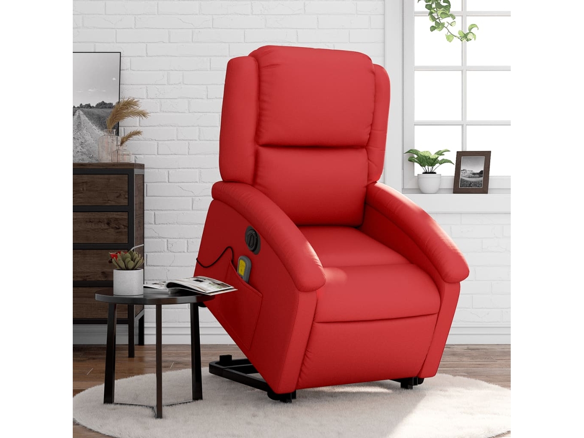 Vidaxl Poltrona Reclinável Elevatória Elétrica Couro Artif. Vermelho