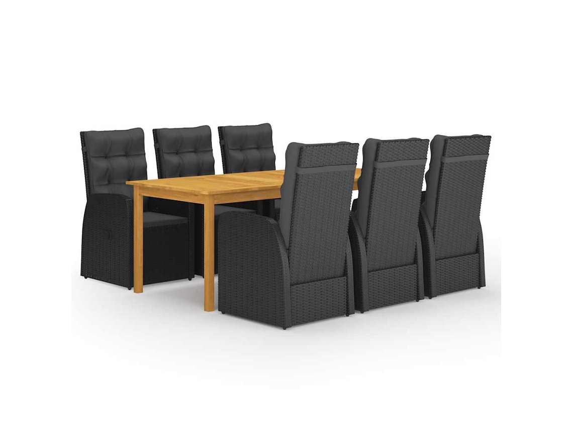Vidaxl 7 Pcs Conjunto De Jantar De Jardim Preto