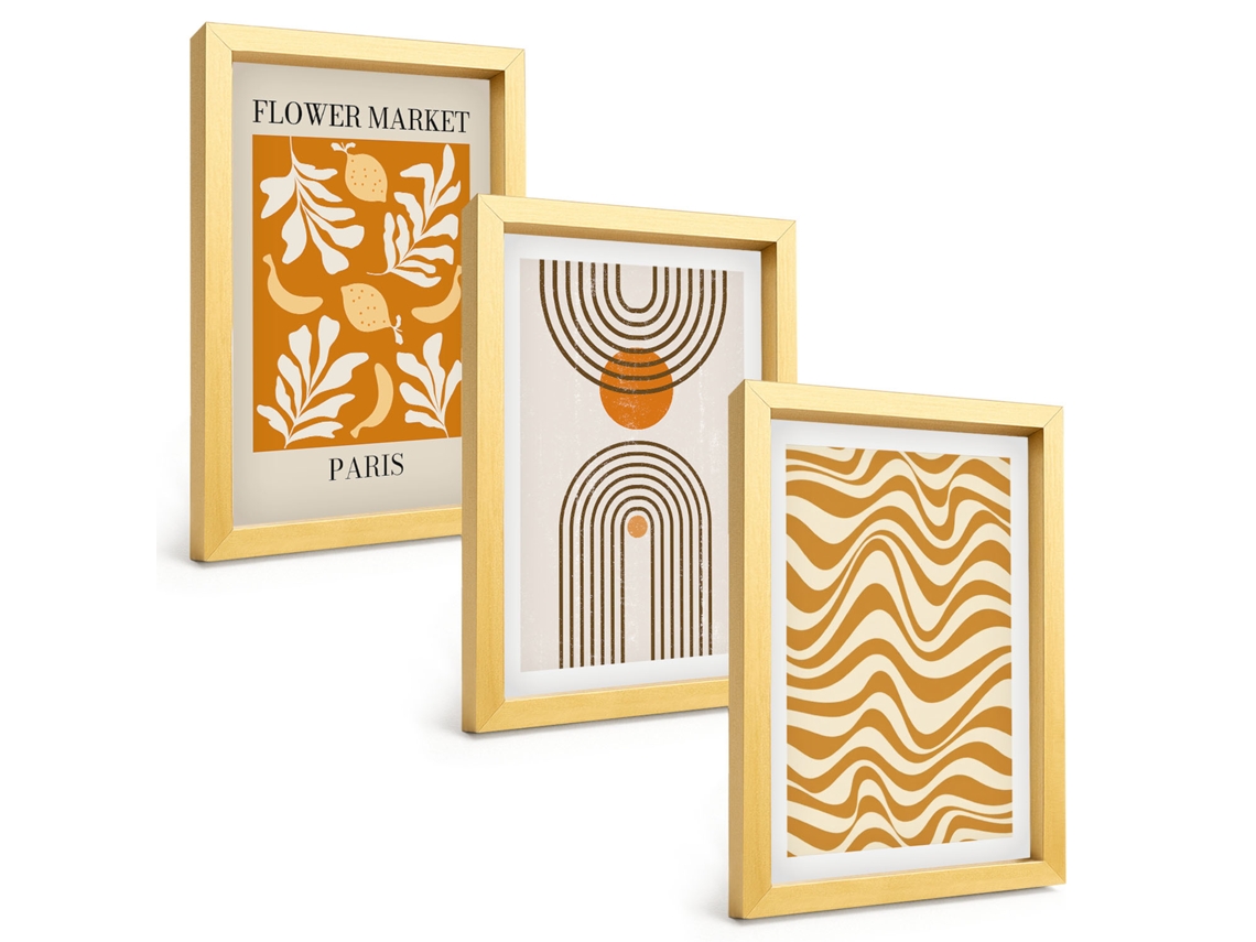 Quadros Decorativos Para Paredepôsteres Com Padrões Geométricos De Plantas Moldura Dourada Quadros Para O Escritório Espelharte (3 Peças 20x30 Cm)