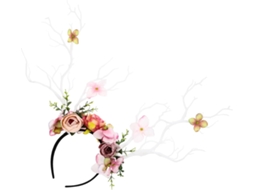 Tiara De Festa Com Flores Brancas, Tamanho Único, Tiara Com Chifres De Veado