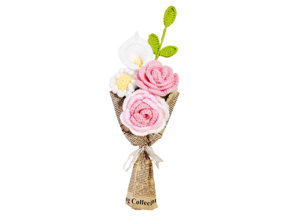 Flor Artificial de Flor de Tricô Artesanal em Rosa LAXISCREED