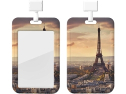 Porta Crachá Com Estampa Da Torre Eiffel E Cidade, Com Cordão, Capa Plástica Impermeável Crachás, Estojo Protetor