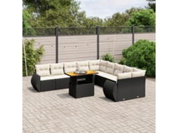 Vidaxl 11 Pcs Conjunto Sofás De Jardim C/ Almofadões Vime Pe Preto