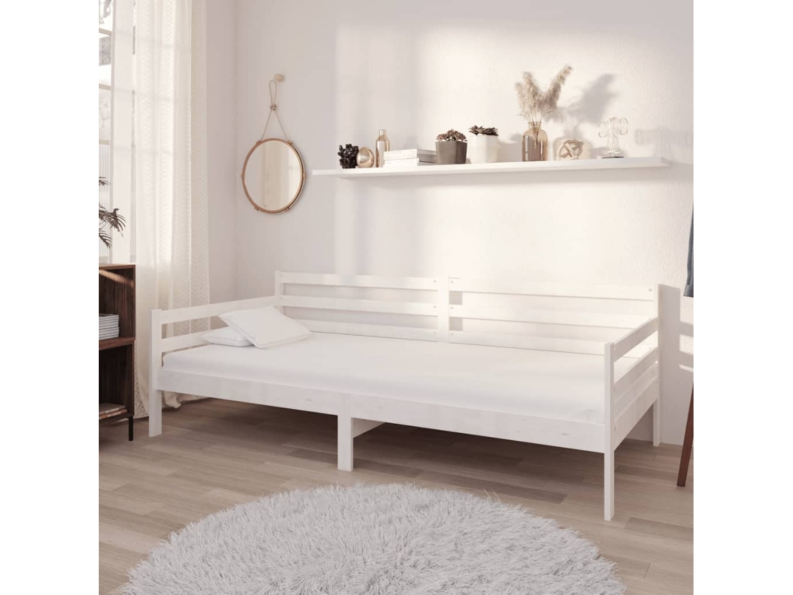 Vidaxl Sofá-cama Com Colchão 90x200 Cm Pinho Maciço Branco