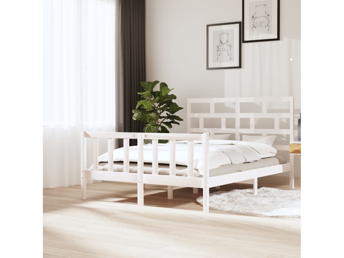 Estrutura De Cama King 150x200 Cm Pinho Maciço Branco