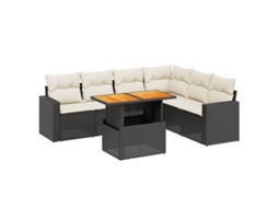 Conjunto de 7 Sofás para Jardim com Almofadões Vime Pe Preto MAISON EXCLUSIVE (7 pcs)