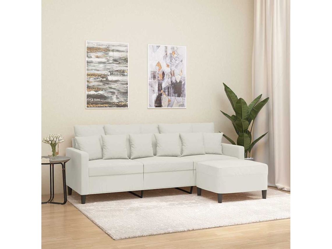 Vidaxl Sofá De 3 Lugares Com Apoio De Pés 180 Cm Veludo Cor Creme