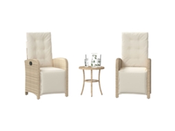 Vidaxl 3 Pcs Conjunto Bistrô Com Almofadões Vime Pe Bege