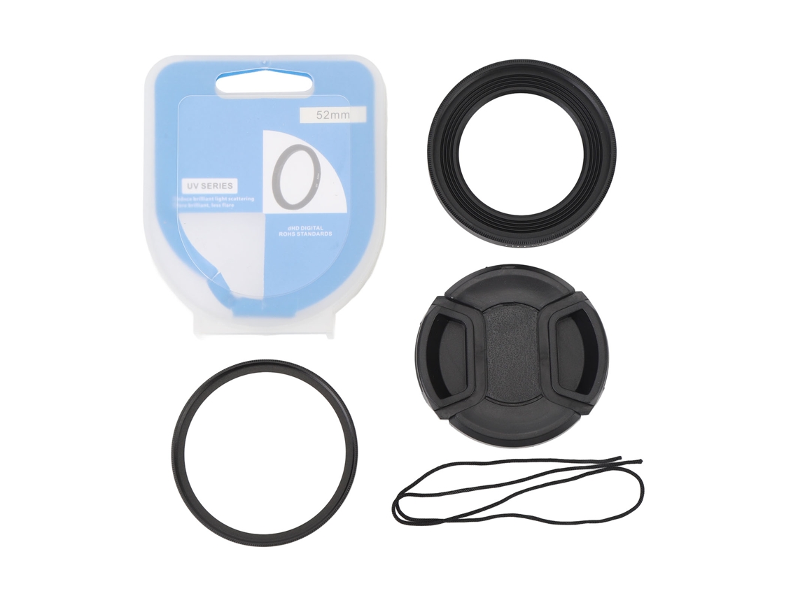 2026 conjunto de Parasoles para Lentes 52mm com Filtro Uv, Tampa e Protetor de Lente