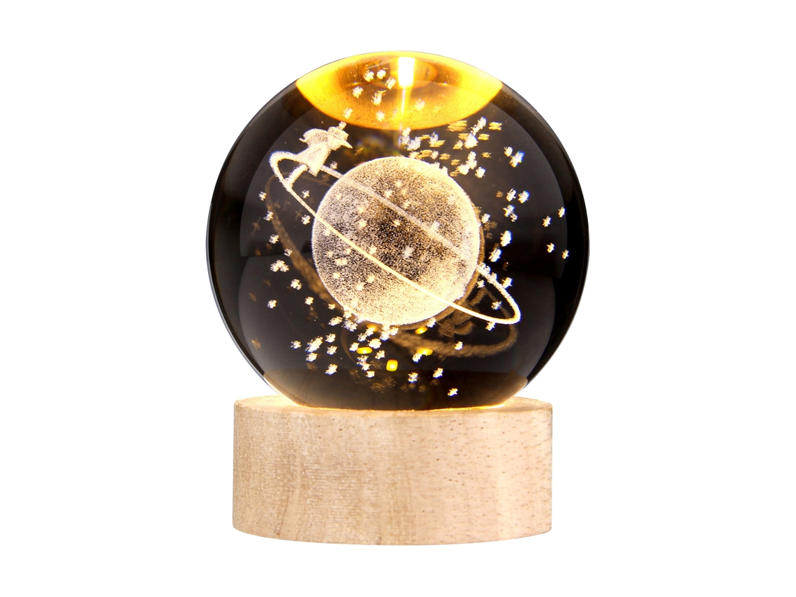 Luz Noturna Bola de Cristal 3D com Base de Madeira, Luz Quente, Decoração, Presente de Férias, Usb