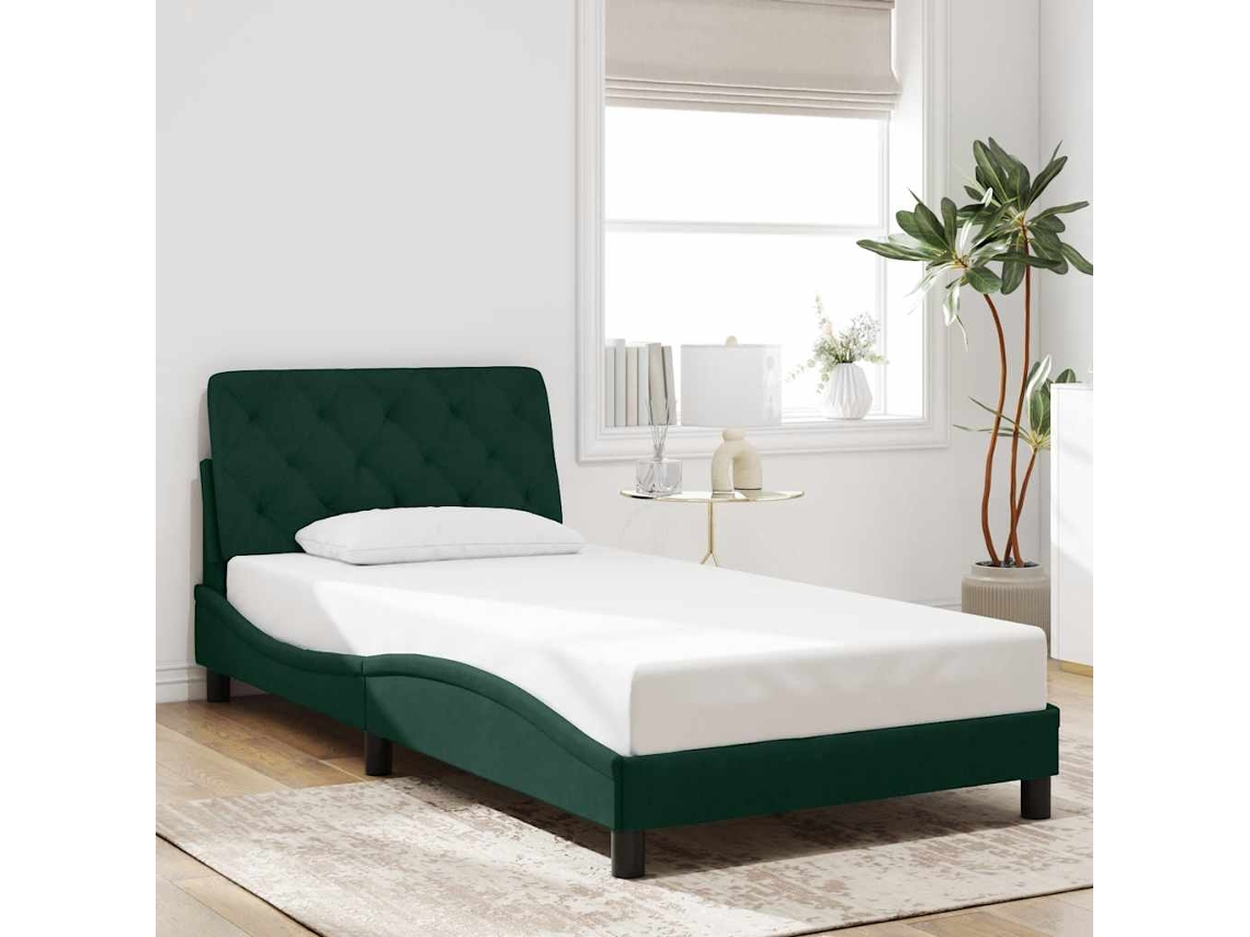 Vidaxl Estrutura De Cama Sem Colchão 100x200 Cm Veludo Verde-escuro