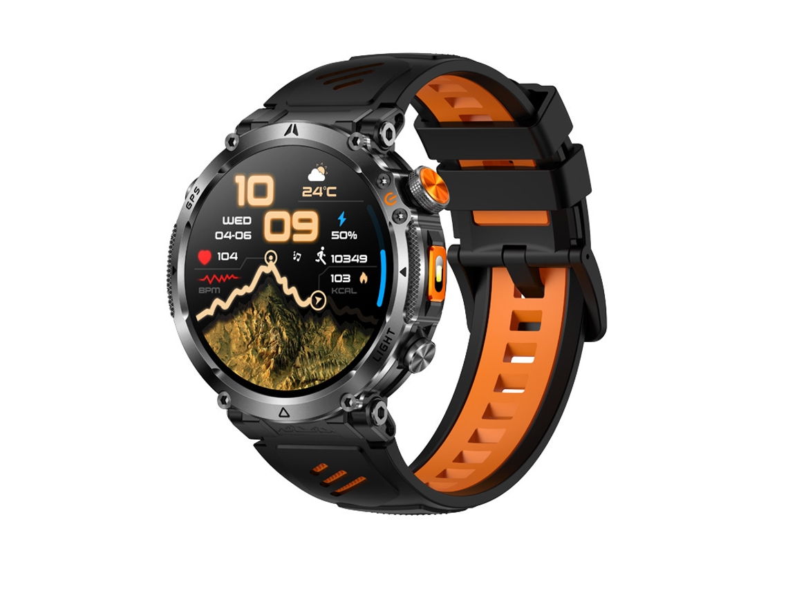 Smartwatch MDUG com Chamadas Bluetooth, GPS, Monitoramento de Frequência Cardíaca e Oxigenação, preto e Laranja