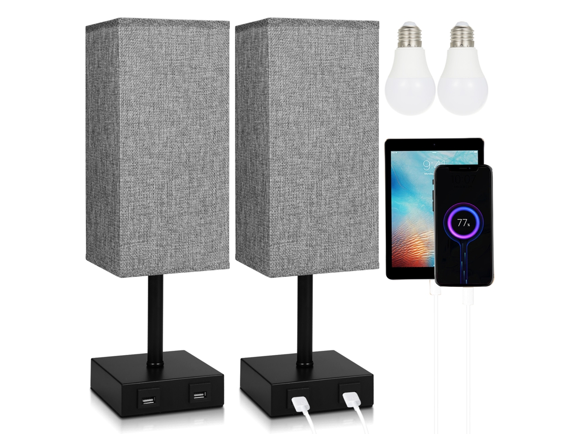 Lâmpada de Mesa de cabeceira com tecido, controle táctil, 3 níveis, ports USB A+C e lâmpada LED quente com S/MARCA
