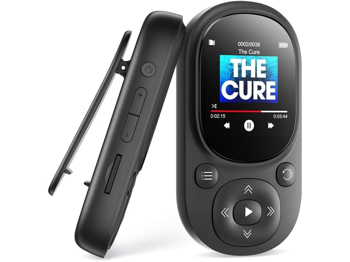 Reprodutor de MP3/MP4 de 32 GB, Bluetooth, portátil, rádio FM, reprodução de músicas infantis, gravação, preto