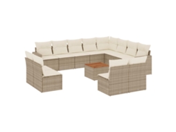 Conjunto de 13 Sofás para Jardim com Almofadões Vime Pe Bege MAISON EXCLUSIVE