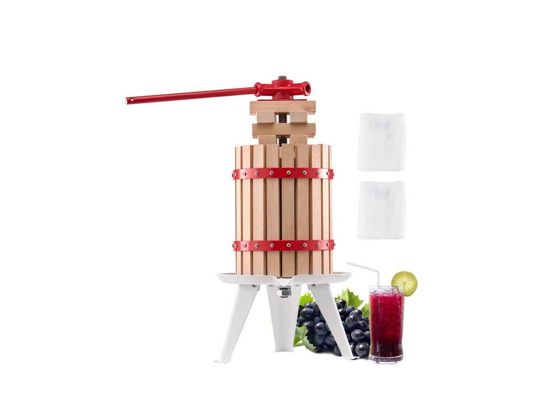 Prensa manual para fruta e vinho 6l com cesto em madeira TEKMAQUINAS