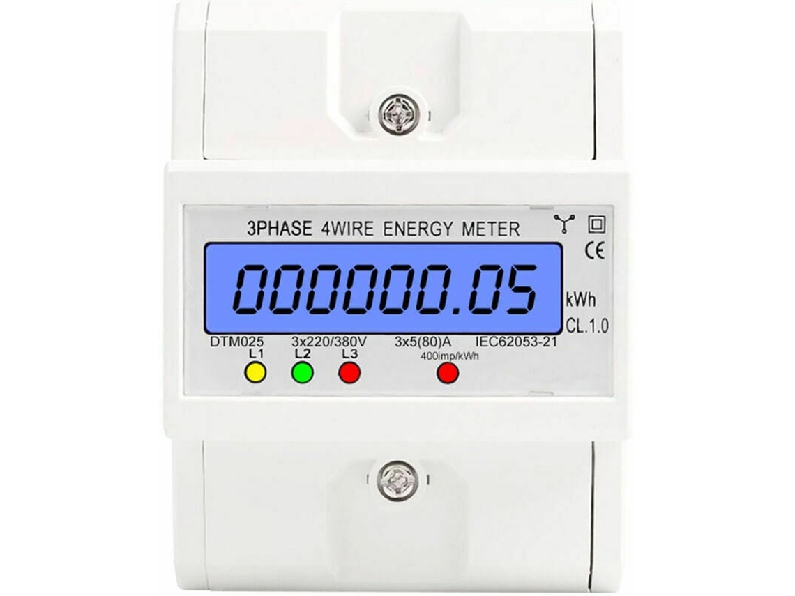 Medidor De Energia Trifásico, Ecrã Lcd, Digital, Retroiluminado, Caixa Abs Ignífuga
