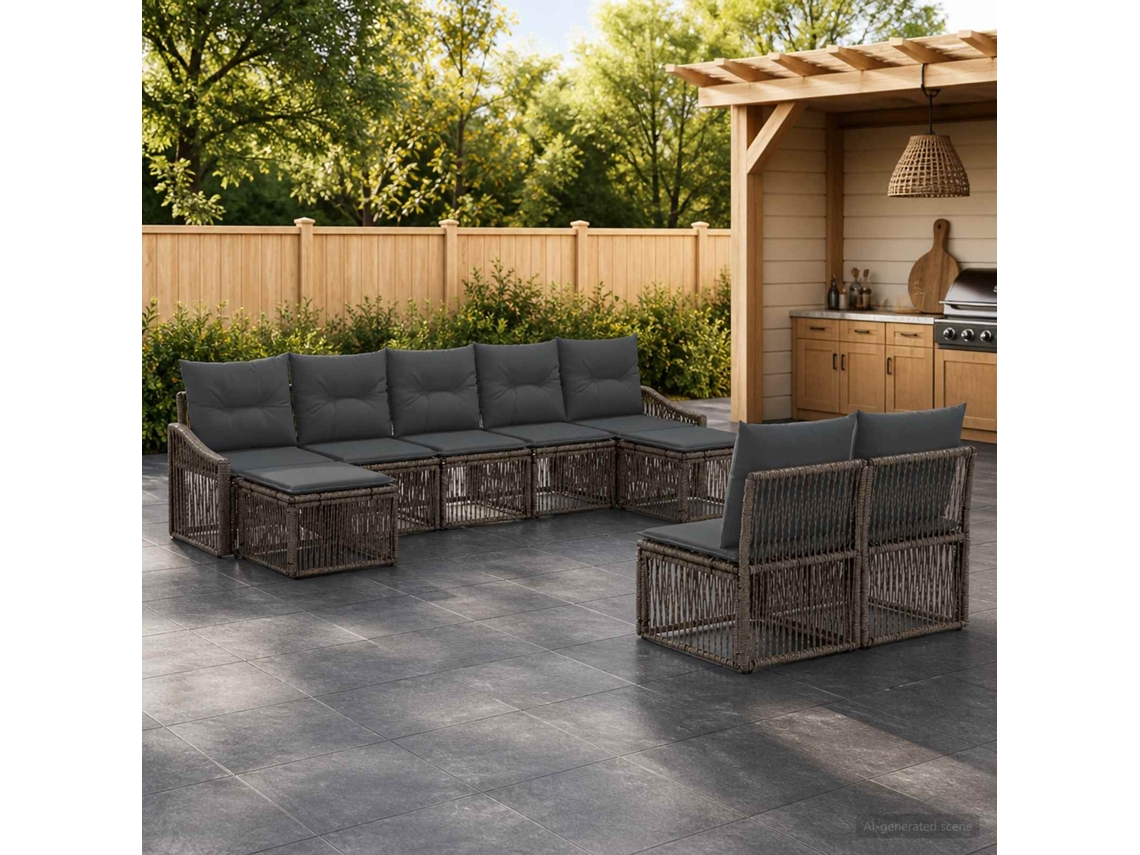 Vidaxl Conjunto De Sofá De Jardim 9 Unid. Cinzento Vime Pe