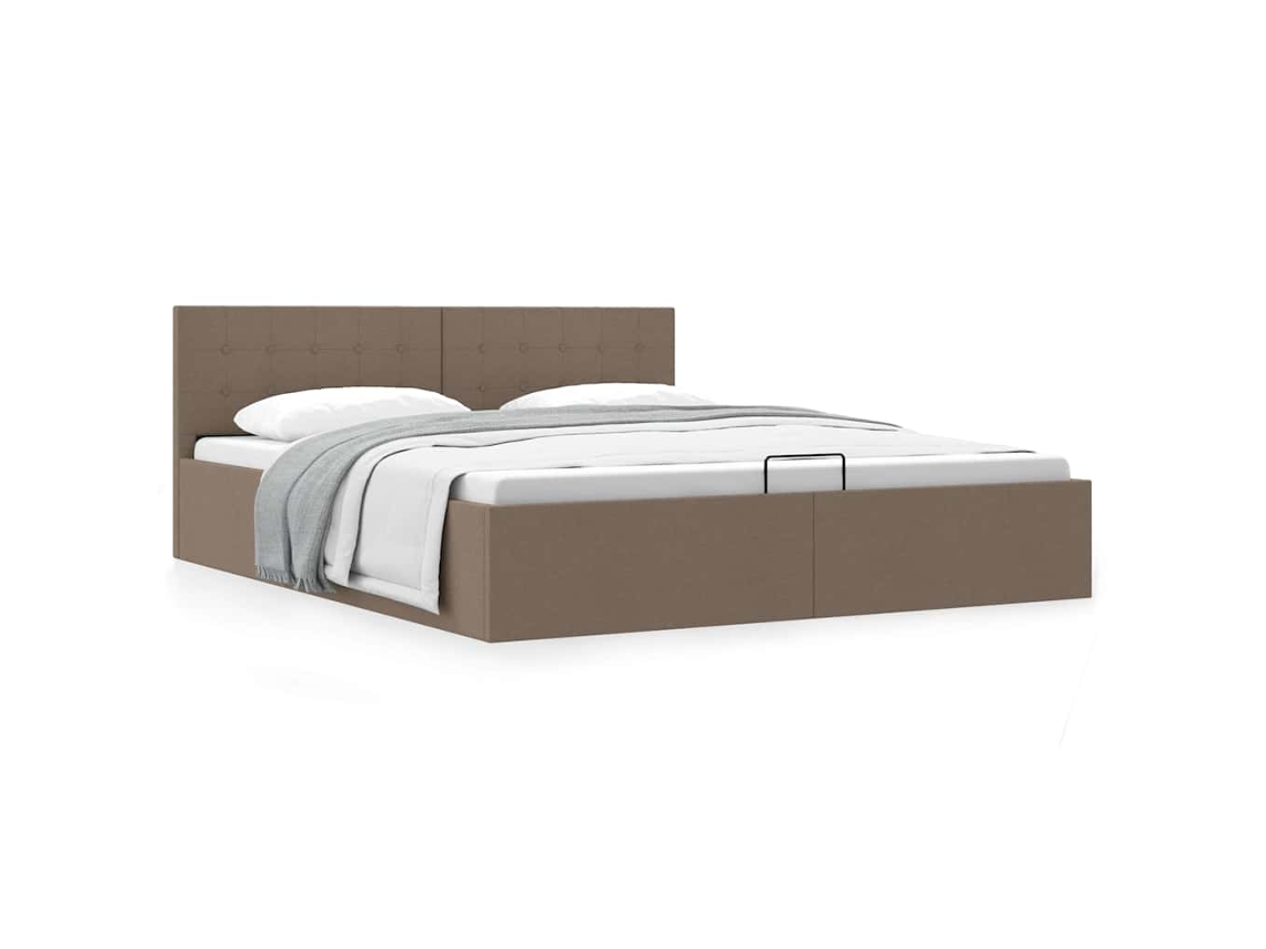 Vidaxl Cama Hidráulica C/ Arrumação 180x200cm Tecido Cinza-acastanhado