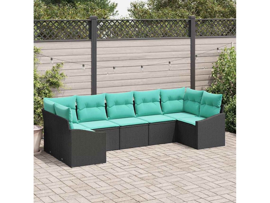 Vidaxl Conjunto De Sofás 7 Unid. Preto Vime Pe